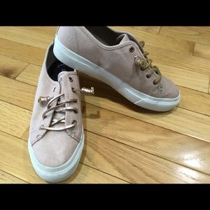 Sperry pink glitter sneakers, leather tie size 6.5
